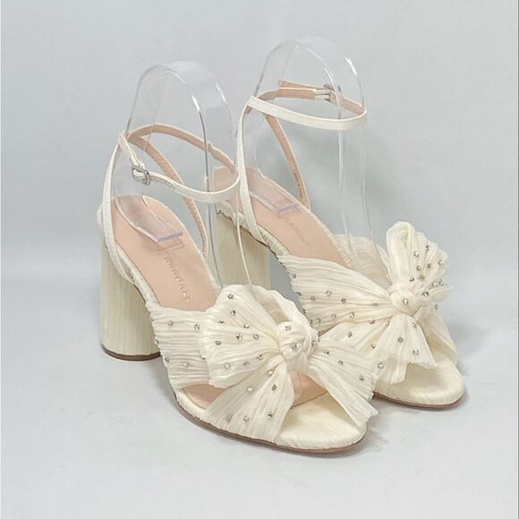 Loeffler Randall Camellia Pearl Rhinestone Bow Heel Sandals size 6.5 - Picture 8 of 13